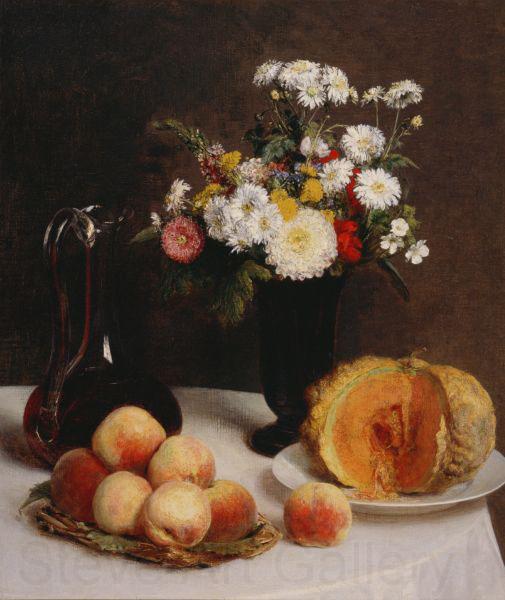 Henri Fantin-Latour Still Life with a Carafe, Flowers and Fruit Spain oil painting art